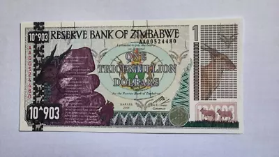 Zimbabwe 1 Tricentillion Dollars  Banknote 100 Trillion Series • £5.20