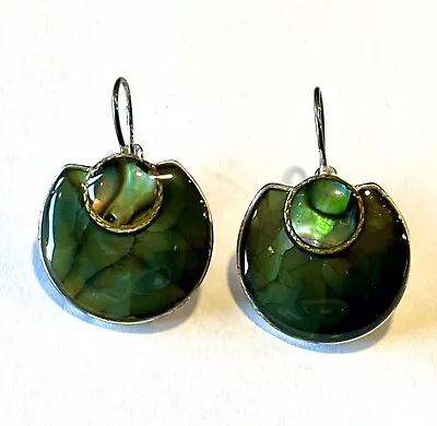 Jewelry Vintage Liz Claiborne Abalone Earrings French Hook LC Mark On Back • $14.50