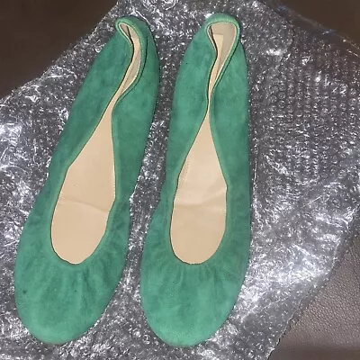 J. CREW Cece Ballet Flats Green 8.5 Suede Slip-on Shoes 46198 Made ITALY • $22