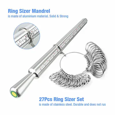 Metal Ring Sizer Guage Mandrel Finger Sizing Measure Stick Standard Jewelry Tool • $8.99