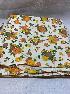 Vintage 60s 70s Orange Yellow Green Brown Upholstery Floral 4 Homemade Curtains • $30