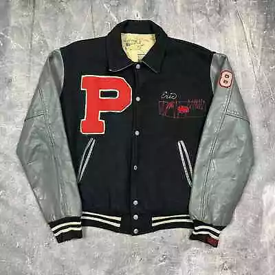 80s Black Wrestling Varisty Letterman Jacket XL U04 • $85