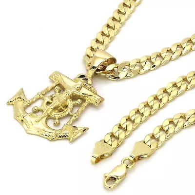 Mens 14k Gold Plated Jesus Anchor Pendant 6mm 24  Inches Cuban Necklace Chain • $18.99