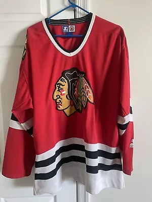 Vtg Starter Chicago Blackhawks Jersey Mens Large Red NHL 90s Logo L • $50