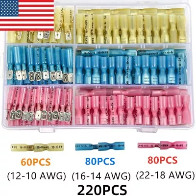 220PCS Male Female Heat Shrink Spade Terminals Insulated Crimp Wire Connectors • $14.95