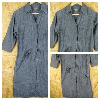 £17.99 • Buy LEVI's Y2K Blue Denim Dress Size 10 Medium Wash 3/4 Sleeve Pockets 00s Grunge