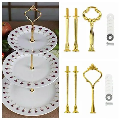 Gold 3 Tier Handle Fittings Cake Plate Stand For Tea Shop Room Wedding Party UK • £3.99