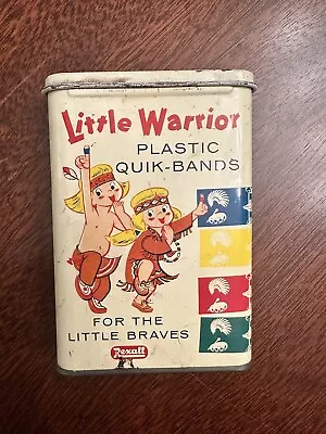 Vintage Rexall Quik-Bands Little Warrior Band-Aid Metal Tin Indian Native MCM • $16