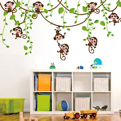 £7.56 • Buy Animal Monkey Wall-Stickers Jungle Zoo Tree Nursery-Baby Kids Room DIY Decal Art