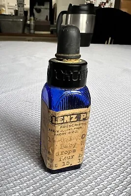 Vintage 1947 Cobalt Blue Lenz Pharmacy Labeled Bottle Butte Mont Ear Medicine • $14.50