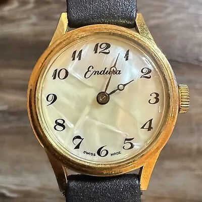 Vintage Endura Ladies Swiss Wrist Watch Manual Wind Up Mother Of Pearl Dial Work • $49.99