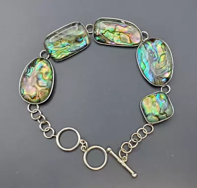 Lucas Lameth Sterling Silver Abalone Link Bracelet Toggle End Signed LUC 925 • $12.95