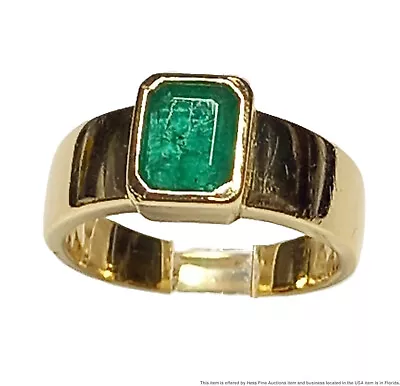 Vintage 1.18ct Gem Quality Natural Emerald 18K Yellow Gold Signed Mens Ring  • $999