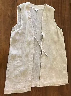 Pure Jill J. Jill Long Vest With Tie LG Petite Tunic Beige Gauze Linen Pockets • $20