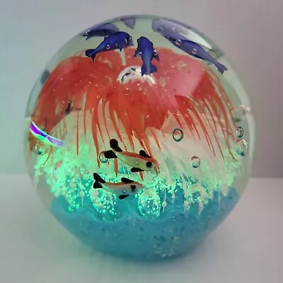 Vintage Murano Glass Large Aquatic 13lb Orb Ball FISH AQUARIUM PAPERWEIGHT Glows • $29.99