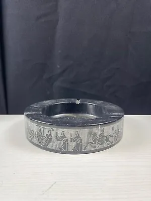 Chariot Horse Drawn Carriage Black Grey Etched Pattern Marble Stone Ashtray • $150