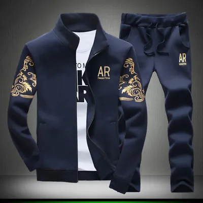 2Pc Men Sport Suit Jacket+Pants Tracksuit Jogging Athletic Sportswear Casual 5XL • $33.59