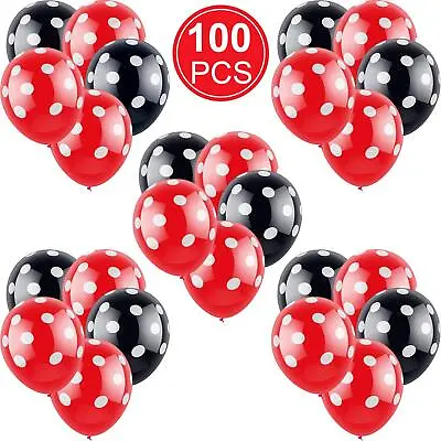 12  Red Black Plain & Polka Dot Balloons Lady Bird Theme Birthday Party Balloon • £5.99