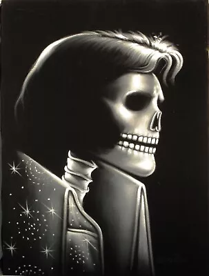 Elvis Presley Calavera Skeleton Skull .  Oil On Velvet 24 X18  Bb03 • $128.25