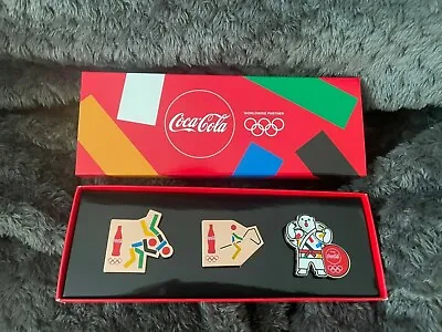 Official Coca-Cola 3 Pin Badge Set 5 Tokyo 2020 Olympic Games Judo - Dressage • £13.95