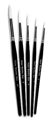 Pack 5 Round White Synthetic Sable Artist Paint Brushes Mixed Sizes  2 4 6 8 10 • £5.25