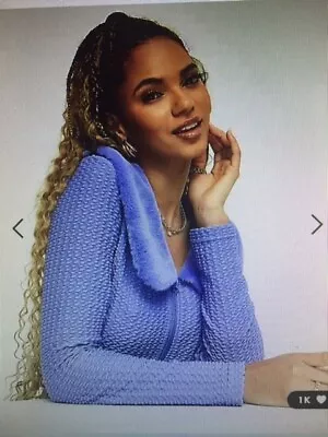 $13 • Buy Beautiful Asos Design Stretch Blue Knit & Faux Fur Collar Cardigan Size 18 NWOT