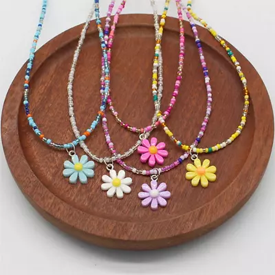 £4.25 • Buy Boho Beaded Necklace Flower Daisy Charm Color Choker Small Beads Beach Party UK
