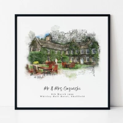£10.90 • Buy Personalised Wedding Venue Painting Print Portrait Personalised Wedding Gift
