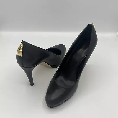 Michael Kors Antoinette Pumps High Heel Slip On Shoe Padlock Black Leather 9 M • £48.26