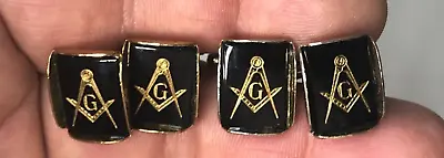 Vintage Men's  Mason Masonic Cufflinks Two Pair Black Onyx Gold Tone Unbranded. • $19.95