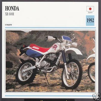 1992 Honda XR600R 600cc (591cc) Motocross Japan Motorcycle Photo Spec Info Card • $2.36