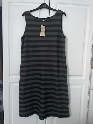 MUJI Women's Striped Dress UK Size 14 / L Black & Grey 100% Organic Cotton BNWT • £14.99