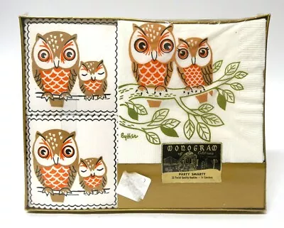 Vintage  Monogram Of California Owls 22 Napkins And 14 Coasters Set • $20.97