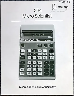 Rare Monroe The Calculator Comp. 324 Micro Scientist Calculator Dealer Brochure  • $14.95