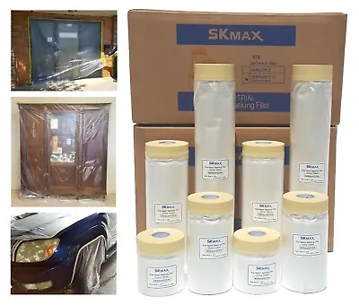 SKmax Pre-Taped Masking Film Painter's Plastic Covering 3/4 MaskingTape W/Film • $9