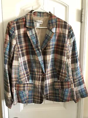 Bloomingdale’s Retro 100% Linen Madras Plaid Blazer/jacket~women’s Size: 18w • $47.99