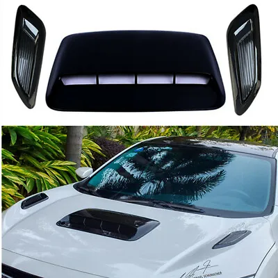 Glossy Black Car Hood Scoop Center & Side Air Flow Vent Intake Decorative Cover • $40.97