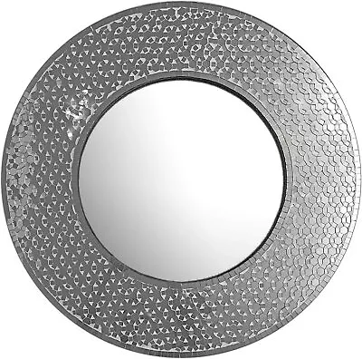 DecorShore 24 Inch Round Wall Mirror Decorative Glass Mosaic Mirror In Silver • $135