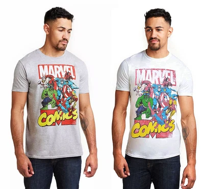 £10.99 • Buy Marvel Comics Men Cotton White Grey Graphic Print Retro T Shirt Top S ML XL 2XL