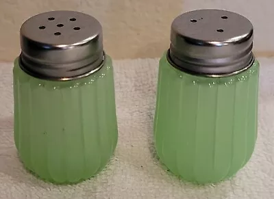 Vintage Jadeite Green Glass Salt And Pepper Shakers See Pics Read Desc 2.5 • $44.99