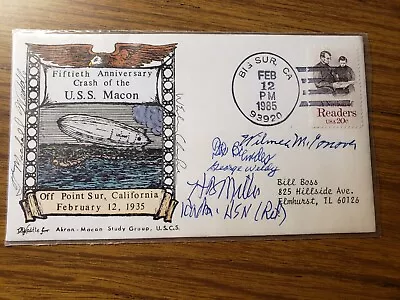 USS MACON ZRS-5 Naval Cover 1985 AIRSHIP Cachet SIGNED By Surviving CREW MEMBERS • $9.99