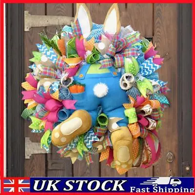 Easter Bunny Wreath Cloth 45 40 Cm For Front Door Outdoor Decor (A) • £13.96