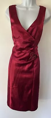 Midnight Velvet Size 12 Side Ruched Flower Red Pencil Sheath Dress • $29