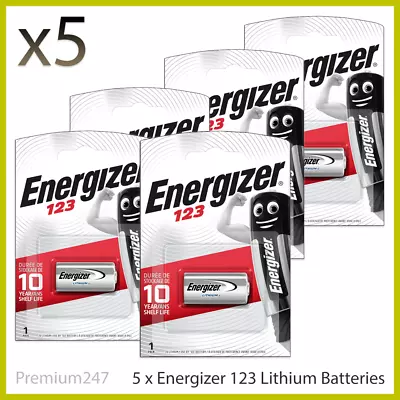 5 X Energizer CR123 CR123A 123 3v Lithium Photo Battery Longest Expiry Date • £10.59