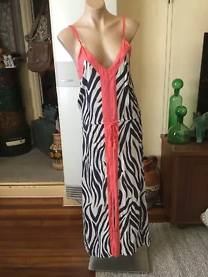 KALOKERI Australia Hippie Boho Maxi Dress White Blue Pink Trim BNWT SM • $55