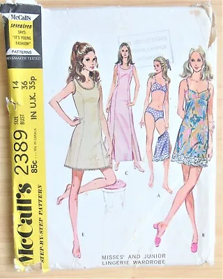Uncut Vintage 1970s Sewing Pattern MCCALL'S 2389 Lingerie Nightdress B36  VGC • £7.99