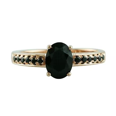 Black Spinel Oval Shape Gemstone Sterling Silver Rose Color Ring • £20.45