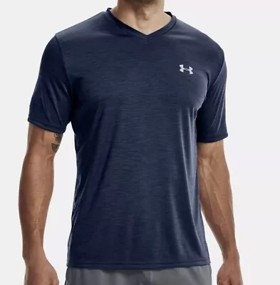 New Mens UA Under Armour V-neck Short Sleeve Athletic Shirt 1327969 Blue /Gray • $25