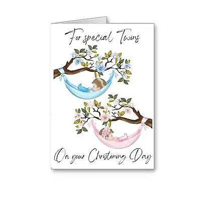 £1.98 • Buy Twins Christening Day Card Twin Girl And Boy Baptism