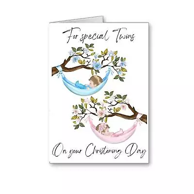 £1.98 • Buy Twins Christening Day Card Twin Girl And Boy Baptism